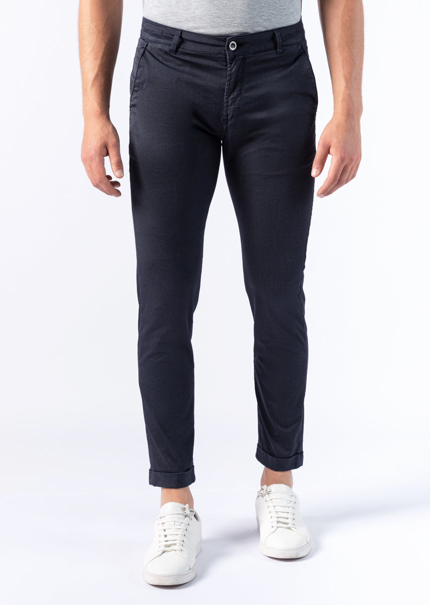 CHINOS SAND - Tinto Filo Stretch PPT disegno "Micro fantasia" - F47 883 CLASSIC BLUE TDR