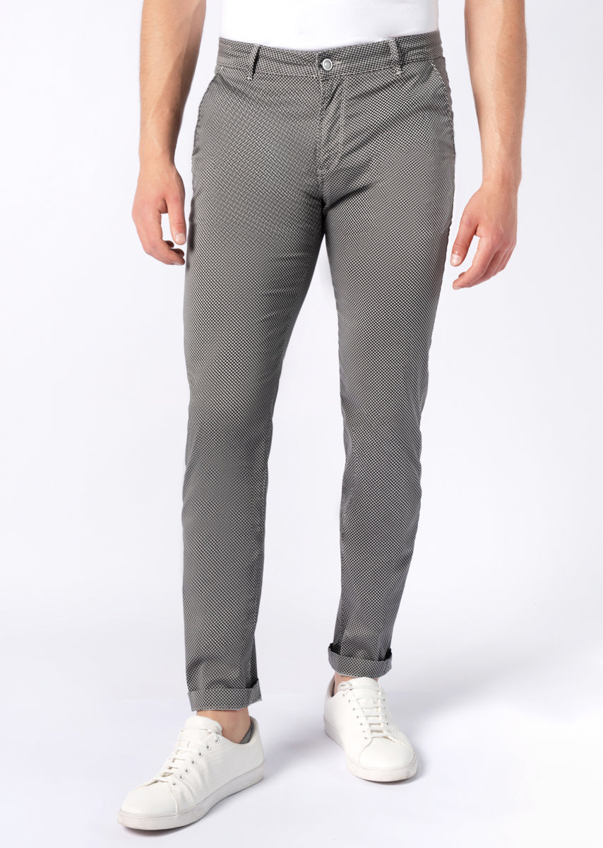 CHINOS REY 17 - Raso Stretch PPT con stampa disegno "Spina Di Pesce" - N12 915 ARGENTO TDR