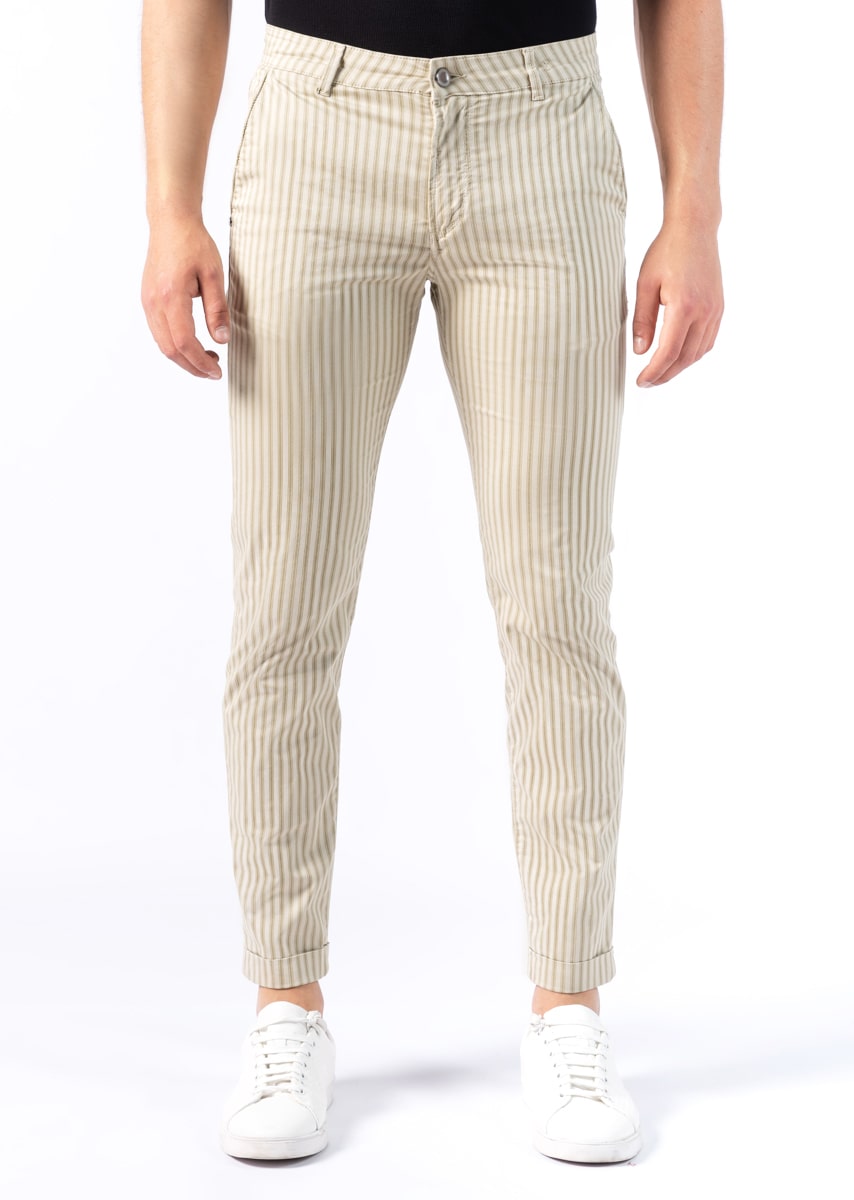 CHINOS SAND - Raso Stretch PPT con stampa disegno "Riga" - N10 009 MASTICE TDR