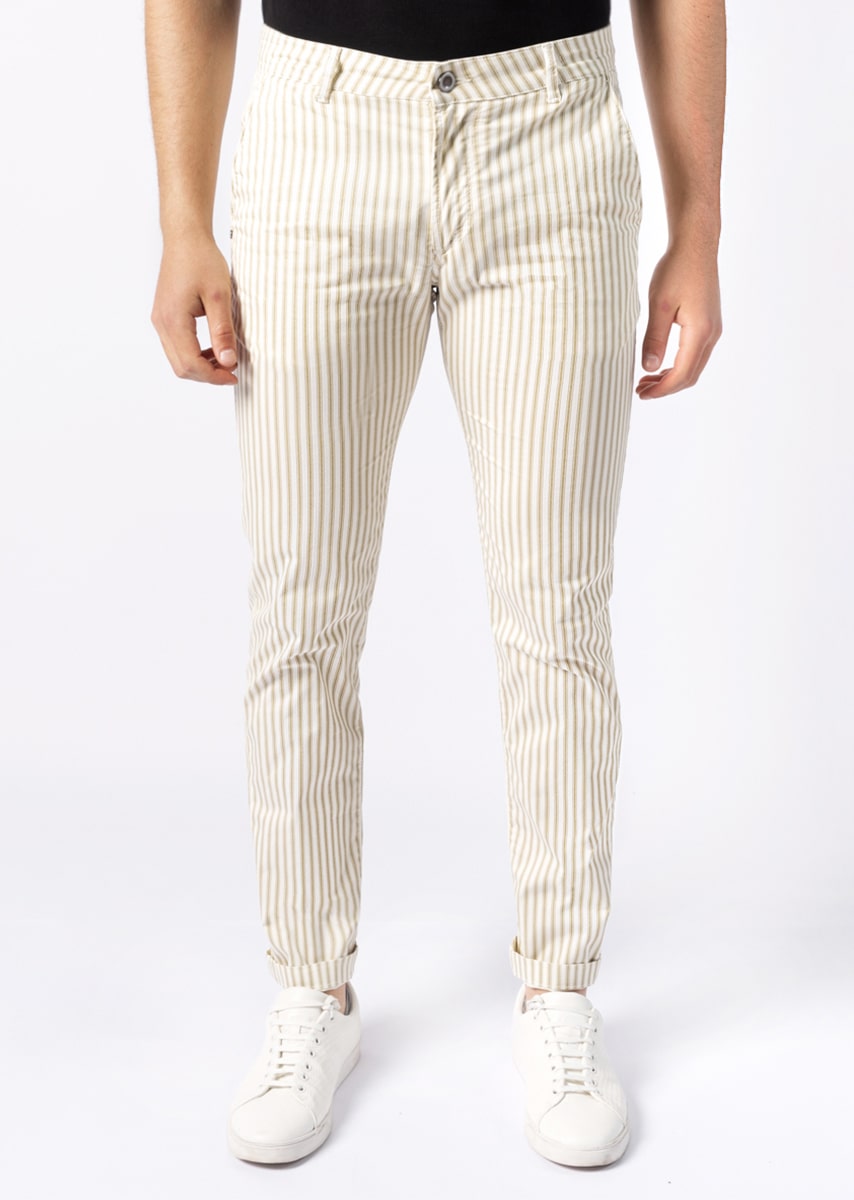 CHINOS REY 17 - Raso Stretch PPT con stampa disegno "Riga" - N10 003 NEVE TDR