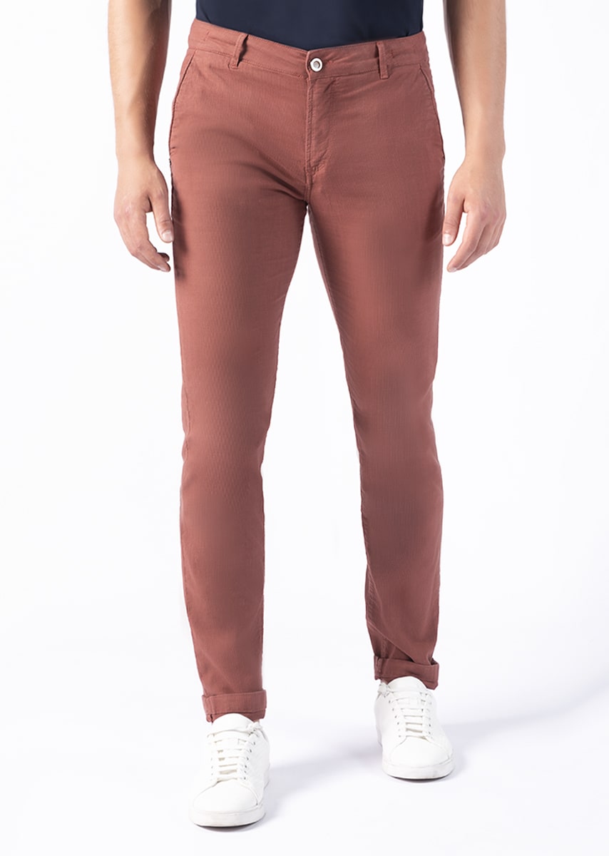CHINOS REY - Tinto Filo Stretch PPT disegno "Micro fantasia" - F48 522 TOMATO TDR