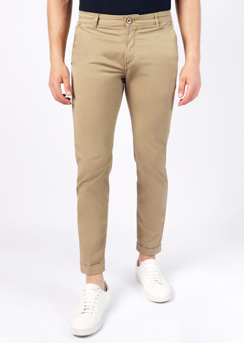 CHINOS SAND - Tinto Filo Stretch PPT disegno "Micro fantasia" - F47 727 NUT TDR