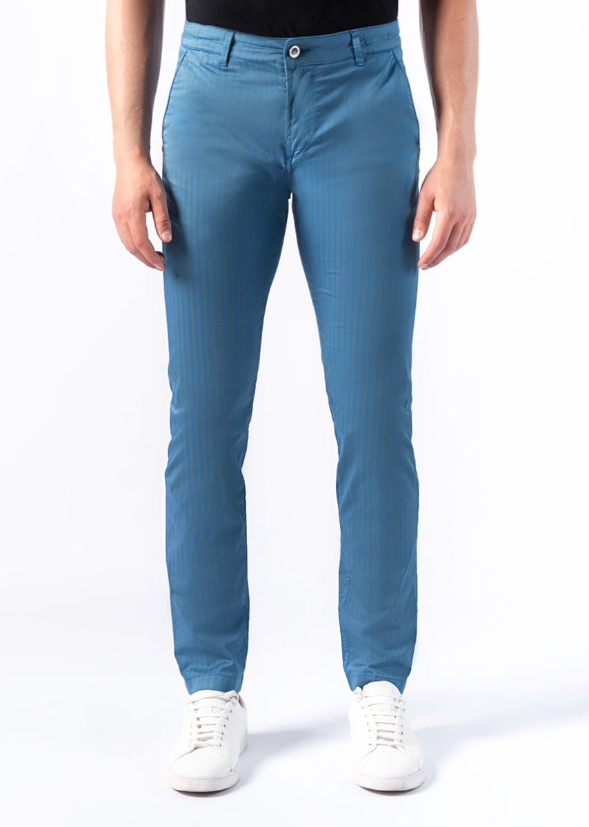 CHINOS REY 17 - Raso Stretch PPT con stampa disegno "Riga" - N10 824 BLU CALIFORNIA TDR