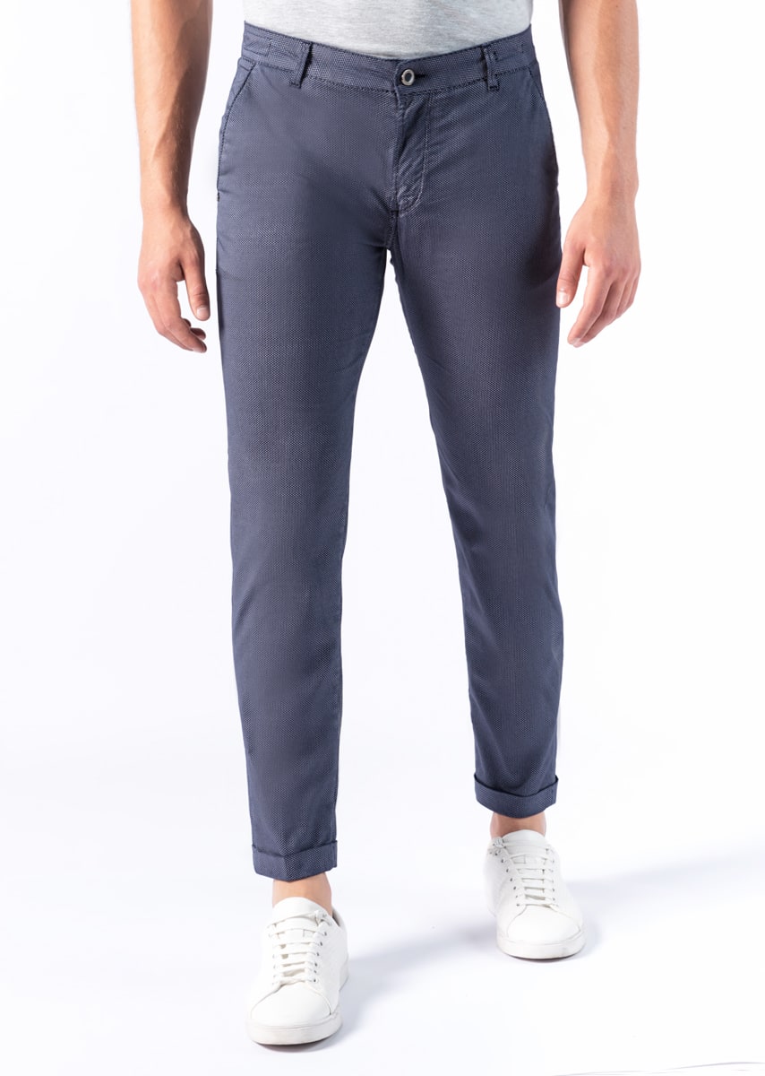 CHINOS SAND - Raso Stretch PPT con stampa disegno Micro Fantasia - N09 883 CLASSIC BLUE TDR