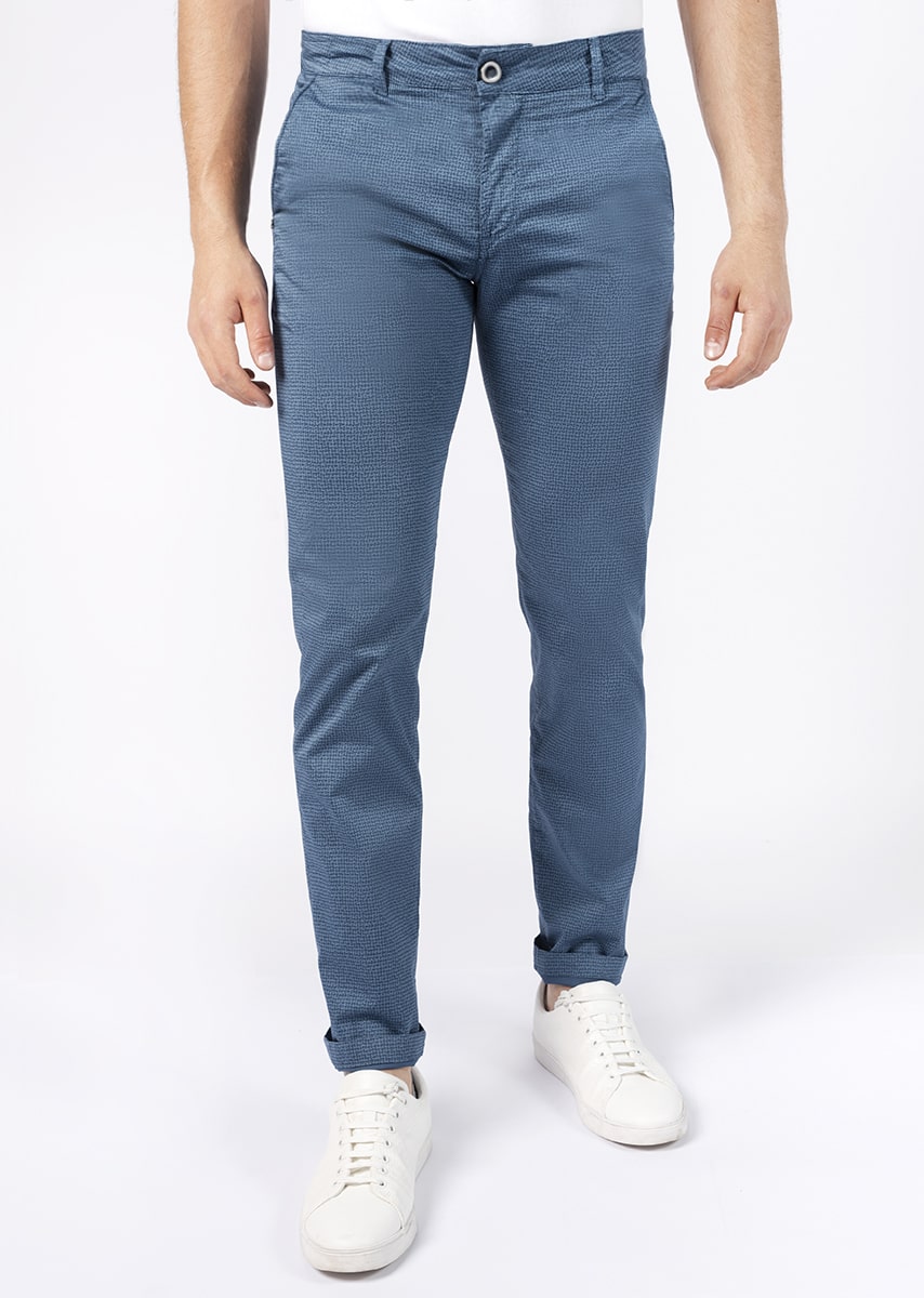 CHINOS REY 17 - Raso Stretch PPT con stampa disegno "Spina Di Pesce" - N15 828 CLOUD TDR