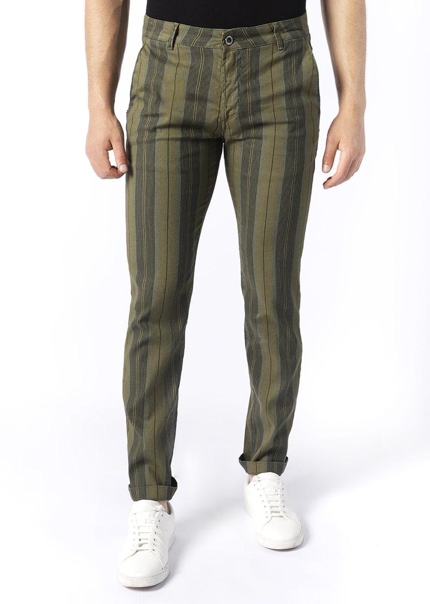 CHINOS REY 17 - Lino Stretch PPT con stampa disegno "Riga" - N16 652 FLORA TDR