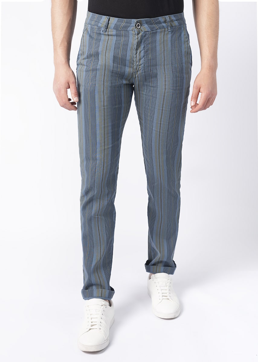 CHINOS REY 17 - Lino Stretch PPT con stampa disegno "Riga" - N16 828 CLOUD TDR