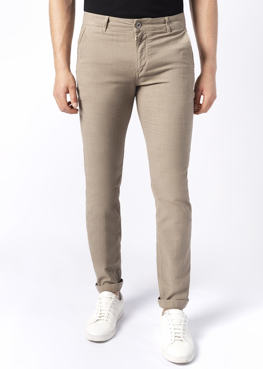 CHINOS REY - Tinto Filo Stretch PPT disegno "microfantasia" - F48-719 BLEACHED SAND TDR