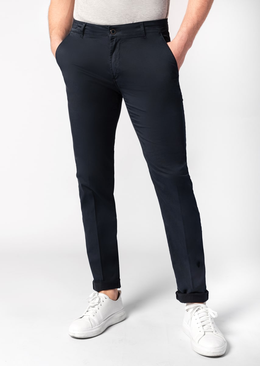 CHINOS REY 17 - Tinto Filo Stretch PPT disegno "Micro Fantasia" - F47 883 CLASSIC BLUE TDR