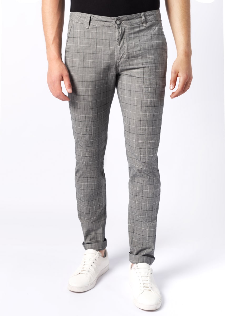 CHINOS REY 17 - Tinto Filo Stretch PPT misto lino disegno "Quadro" - F49 915 ARGENTO TDR