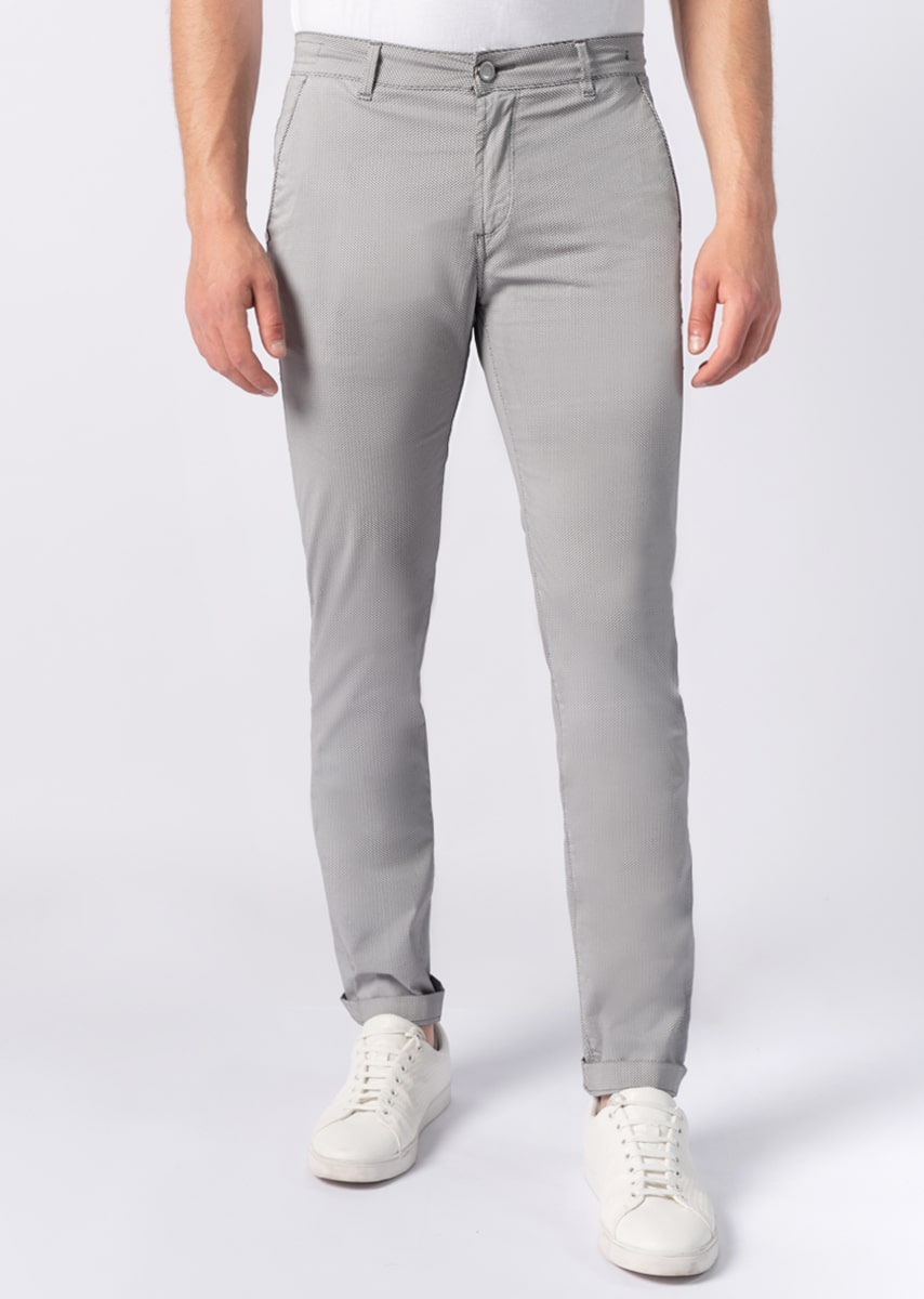 CHINOS REY 17 - Raso Stretch PPT con stampa disegno "Micro fantasia" - N09 924 CEMENTO TDR