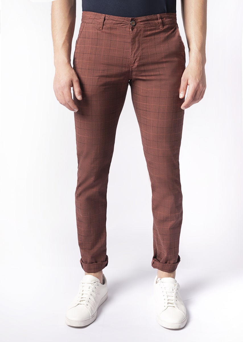 CHINOS REY 17 - Tinto Filo Stretch PPT disegno "Micro fantasia" - F49 522 TOMATO TDR