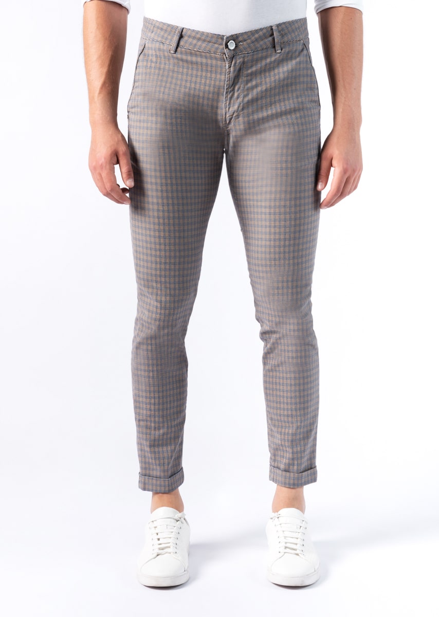 CHINOS SAND - Tinto Filo Stretch PPT Fantasia Quadretto - 03F 915 ARGENTO TDR