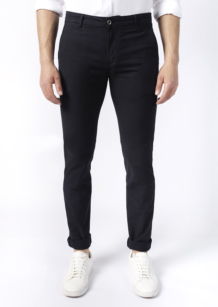 CHINOS REY 17 - Tinto Filo Stretch PPT disegno "Micro fantasia" - F48 882 BLU NOTTE TDR