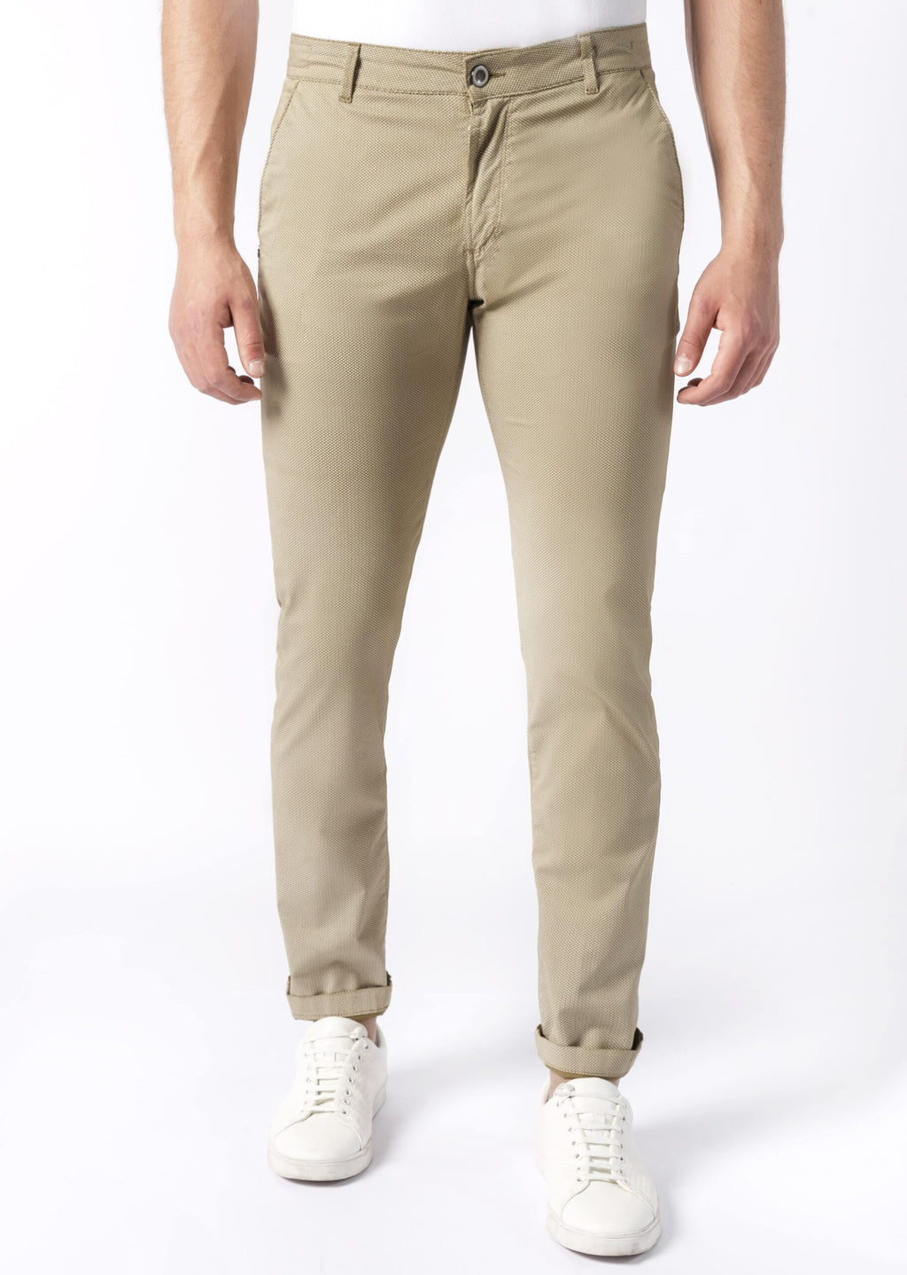 CHINOS REY 17 - Raso Stretch PPT con stampa disegno "Micro fantasia" - N09 727 NUT TDR