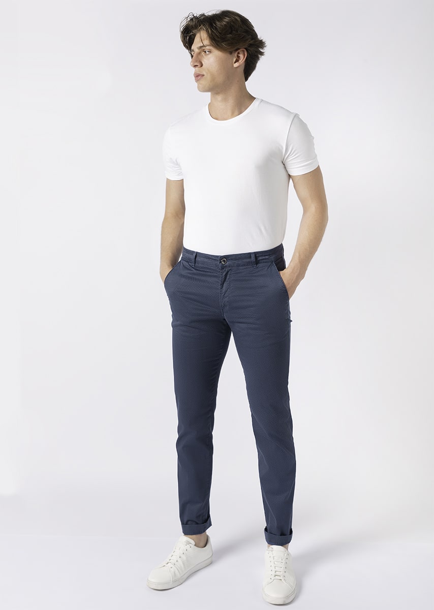 CHINOS REY 17 - Raso Stretch PPT con stampa disegno "Spina Di Pesce" - N12 887 DEEP NAVY TDR