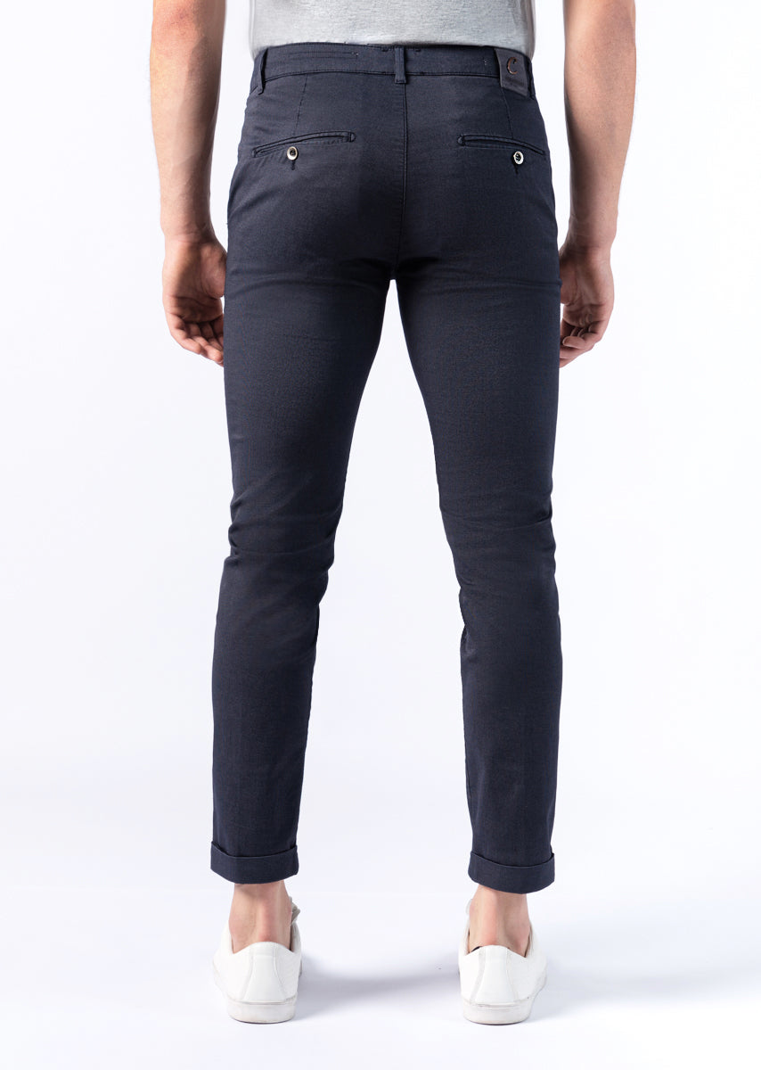 CHINOS SAND - Tinto Filo Stretch PPT disegno "Micro fantasia" - F47 883 CLASSIC BLUE TDR