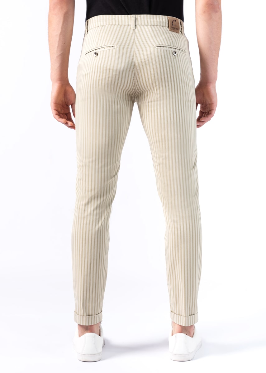 CHINOS SAND - Raso Stretch PPT con stampa disegno "Riga" - N10 009 MASTICE TDR