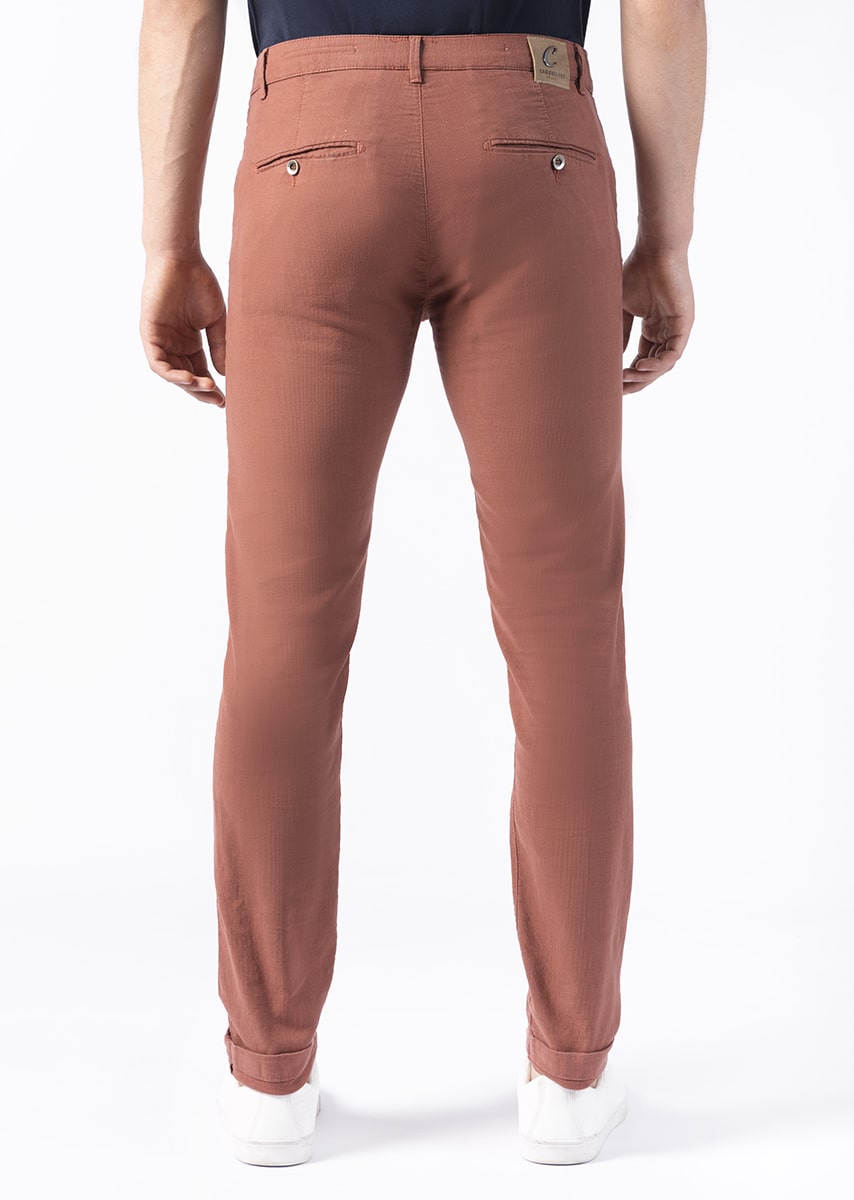 CHINOS REY - Tinto Filo Stretch PPT disegno "Micro fantasia" - F48 522 TOMATO TDR