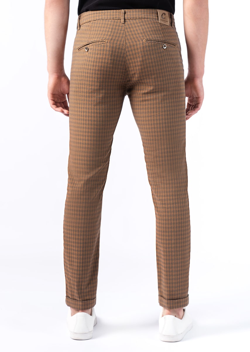 CHINOS SAND - Tinto Filo Stretch PPT Fantasia Quadretto - 03F 724 MIELE TDR