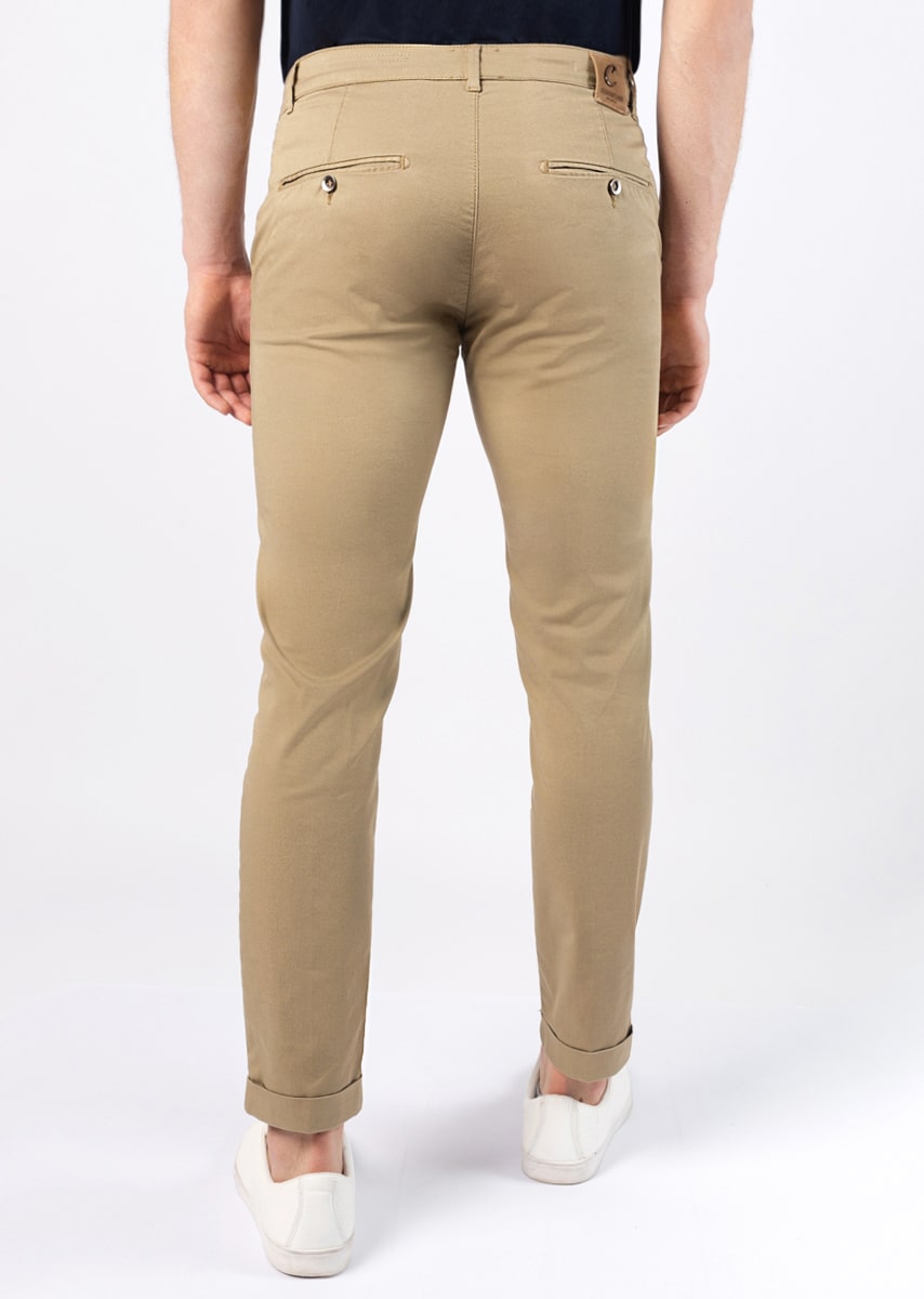 CHINOS SAND - Tinto Filo Stretch PPT disegno "Micro fantasia" - F47 727 NUT TDR