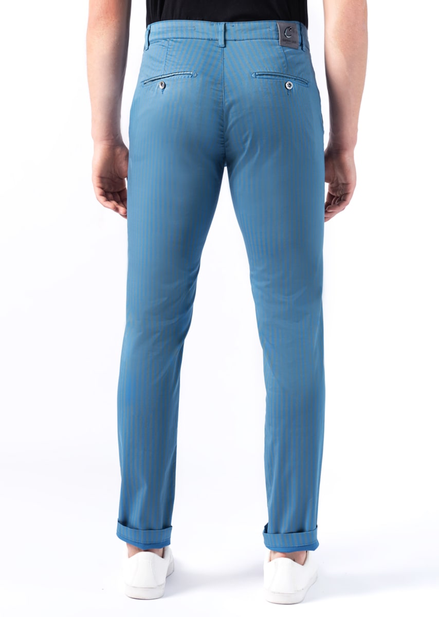 CHINOS REY 17 - Raso Stretch PPT con stampa disegno "Riga" - N10 824 BLU CALIFORNIA TDR