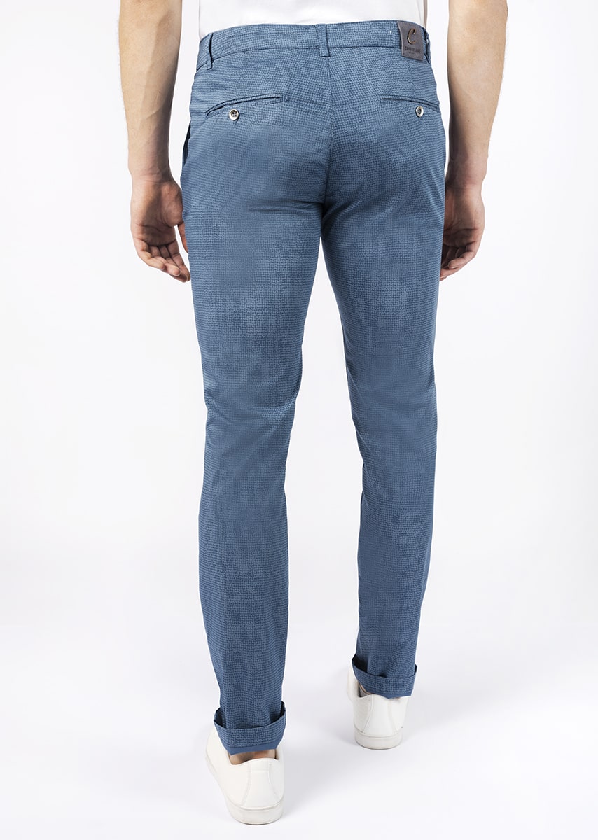 CHINOS REY 17 - Raso Stretch PPT con stampa disegno "Spina Di Pesce" - N15 828 CLOUD TDR