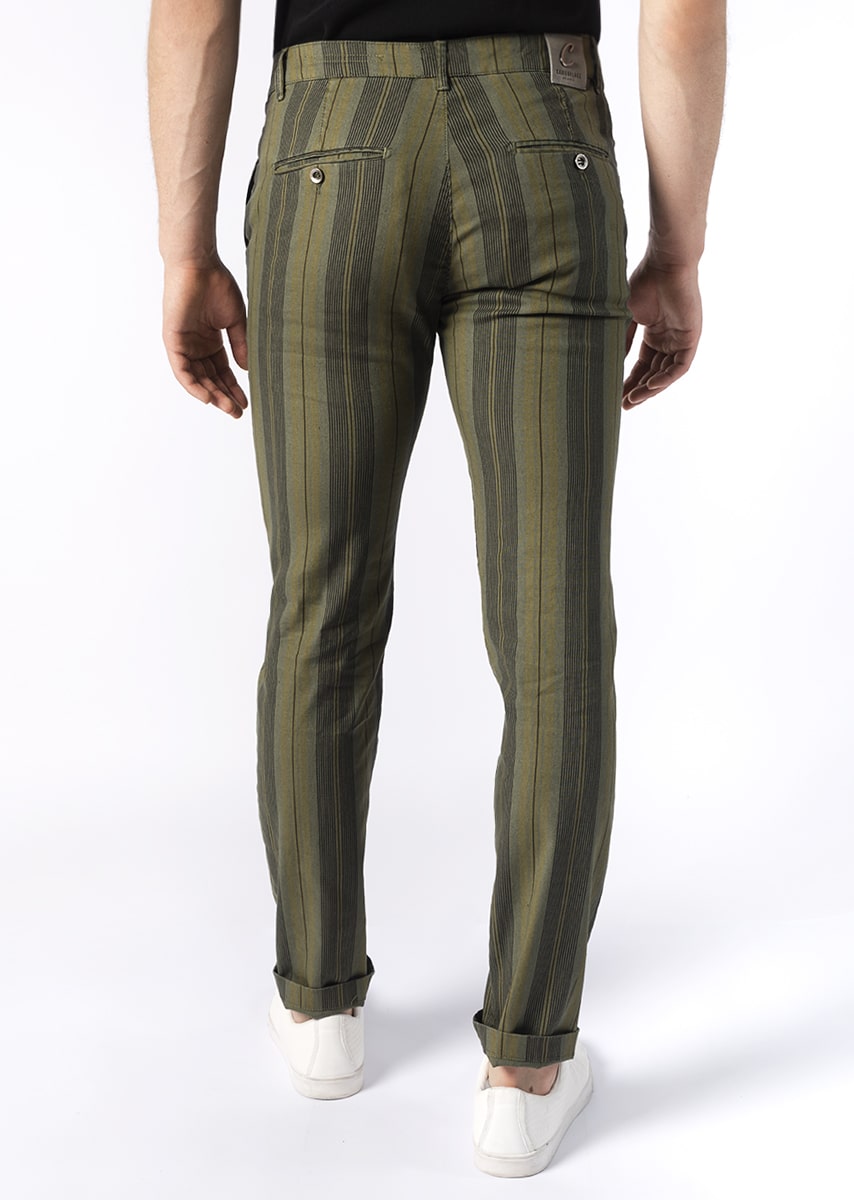 CHINOS REY 17 - Lino Stretch PPT con stampa disegno "Riga" - N16 652 FLORA TDR