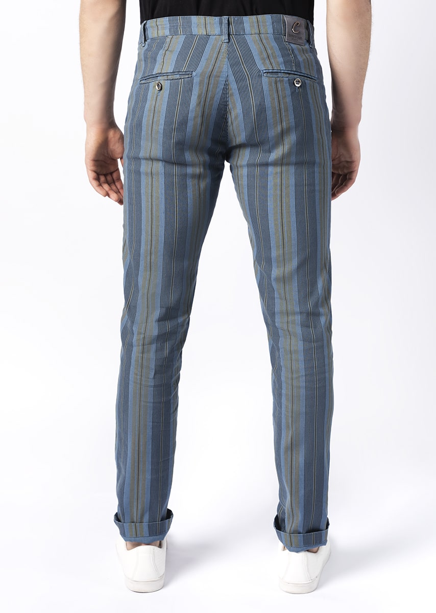 CHINOS REY 17 - Lino Stretch PPT con stampa disegno "Riga" - N16 828 CLOUD TDR