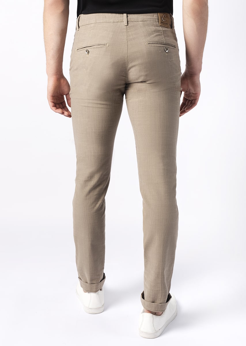 CHINOS REY - Tinto Filo Stretch PPT disegno "microfantasia" - F48-719 BLEACHED SAND TDR