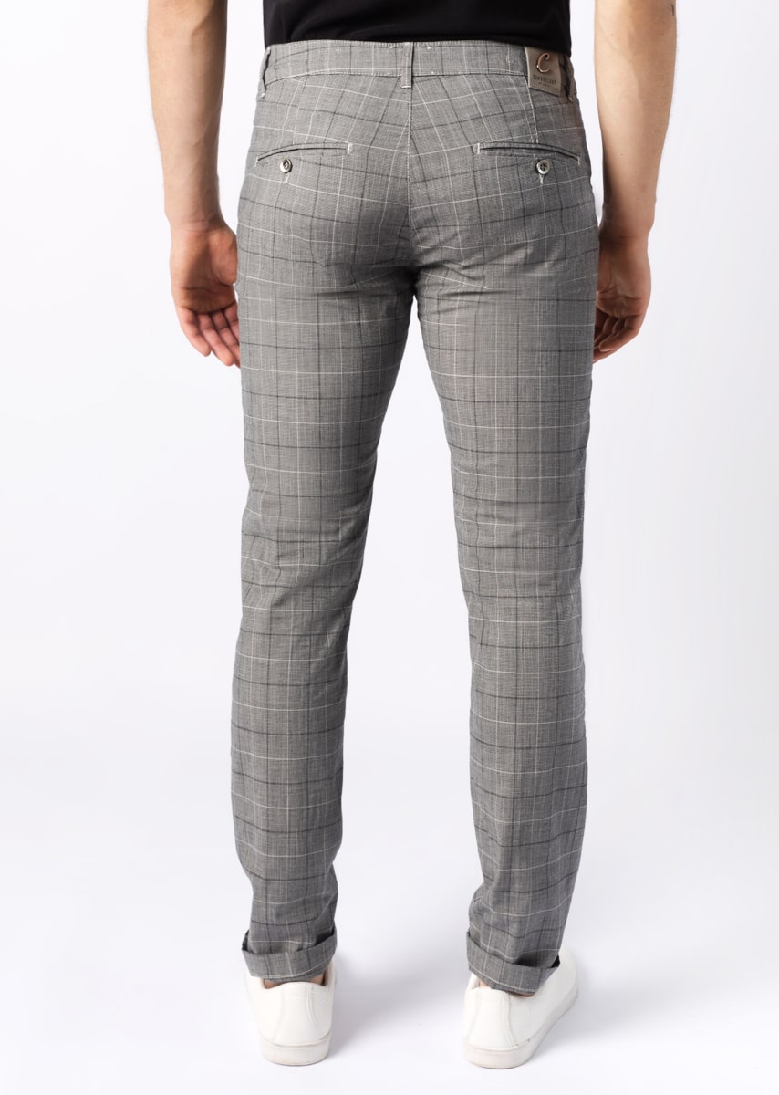 CHINOS REY 17 - Tinto Filo Stretch PPT misto lino disegno "Quadro" - F49 915 ARGENTO TDR