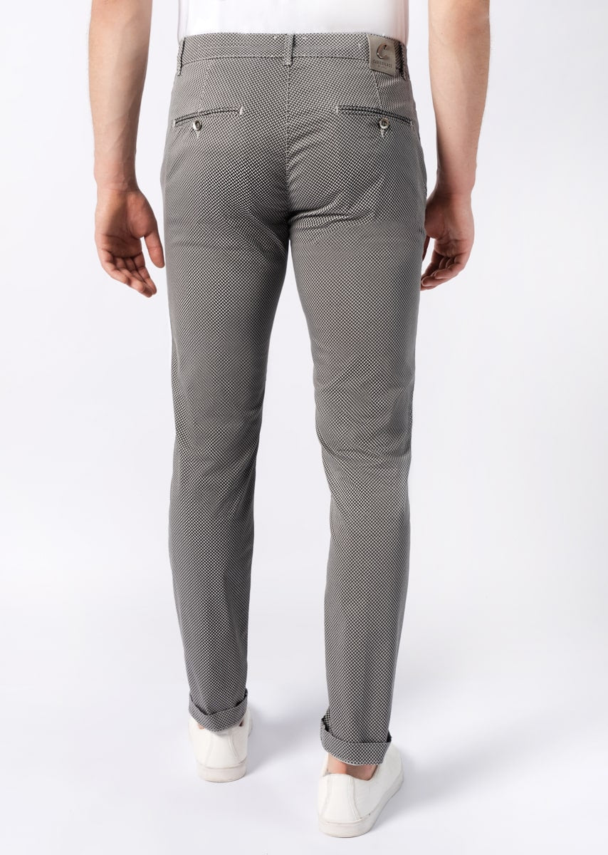 CHINOS REY 17 - Raso Stretch PPT con stampa disegno "Spina Di Pesce" - N12 915 ARGENTO TDR