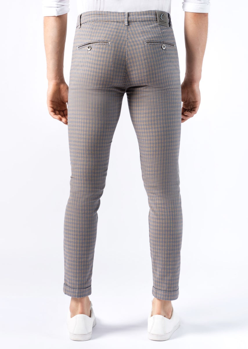 CHINOS SAND - Tinto Filo Stretch PPT Fantasia Quadretto - 03F 915 ARGENTO TDR