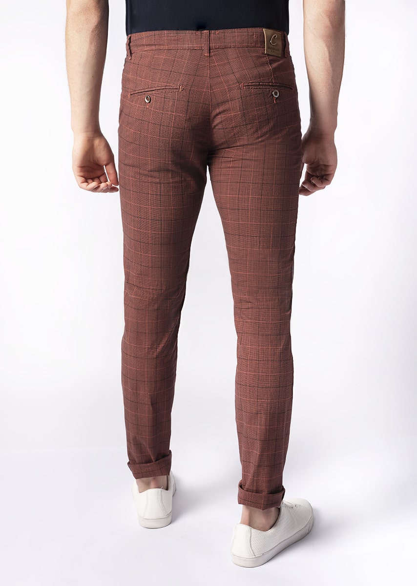 CHINOS REY 17 - Tinto Filo Stretch PPT disegno "Micro fantasia" - F49 522 TOMATO TDR