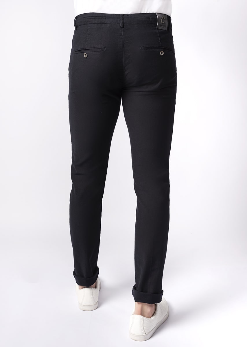 CHINOS REY 17 - Tinto Filo Stretch PPT disegno "Micro fantasia" - F48 882 BLU NOTTE TDR