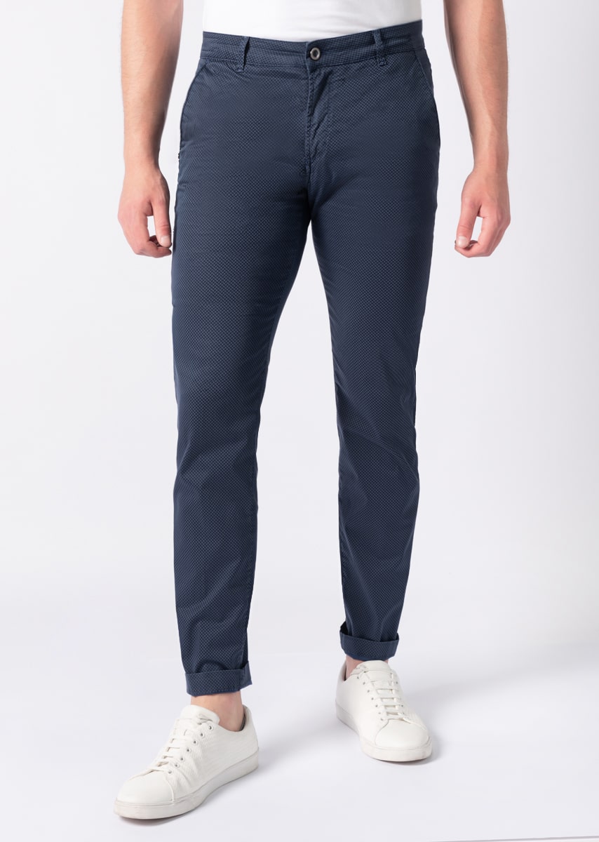 CHINOS REY 17 - Raso Stretch PPT con stampa disegno "Spina Di Pesce" - N12 887 DEEP NAVY TDR