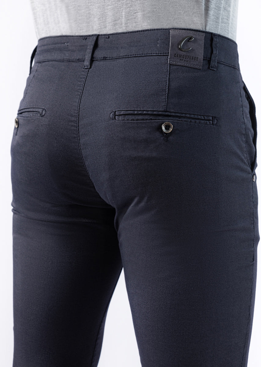 CHINOS SAND - Tinto Filo Stretch PPT disegno "Micro fantasia" - F47 883 CLASSIC BLUE TDR