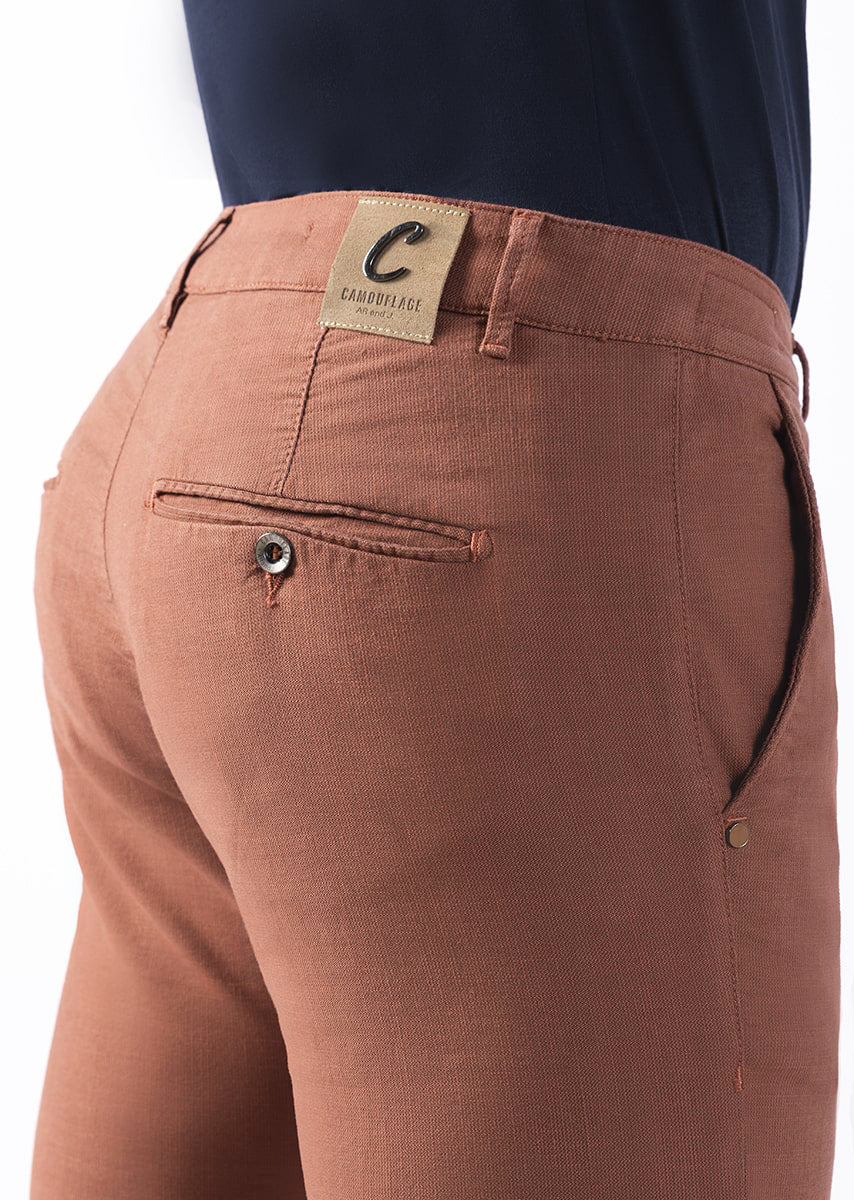 CHINOS REY - Tinto Filo Stretch PPT disegno "Micro fantasia" - F48 522 TOMATO TDR