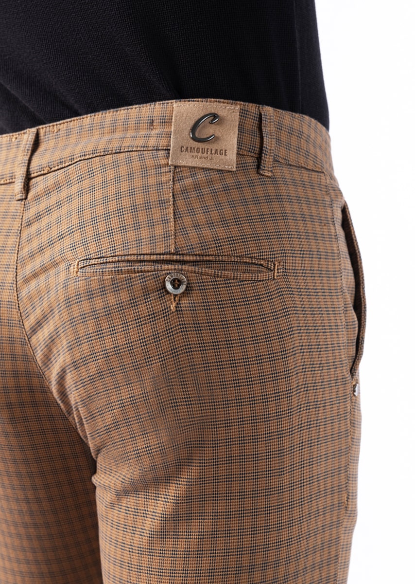 CHINOS SAND - Tinto Filo Stretch PPT Fantasia Quadretto - 03F 724 MIELE TDR