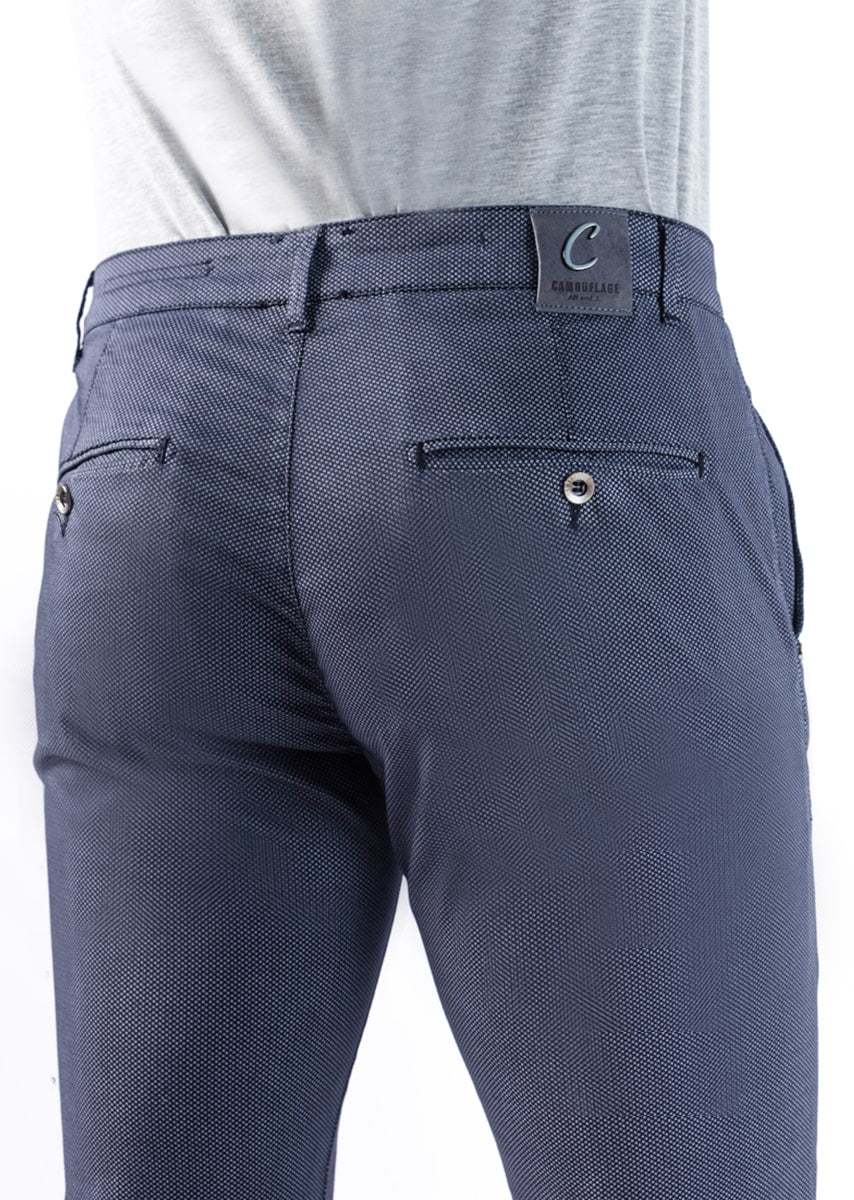 CHINOS SAND - Raso Stretch PPT con stampa disegno Micro Fantasia - N09 883 CLASSIC BLUE TDR