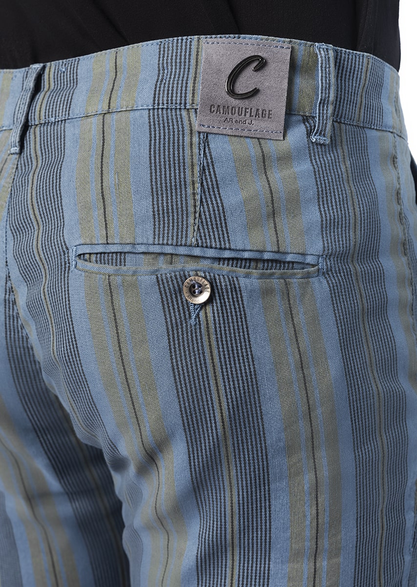 CHINOS REY 17 - Lino Stretch PPT con stampa disegno "Riga" - N16 828 CLOUD TDR