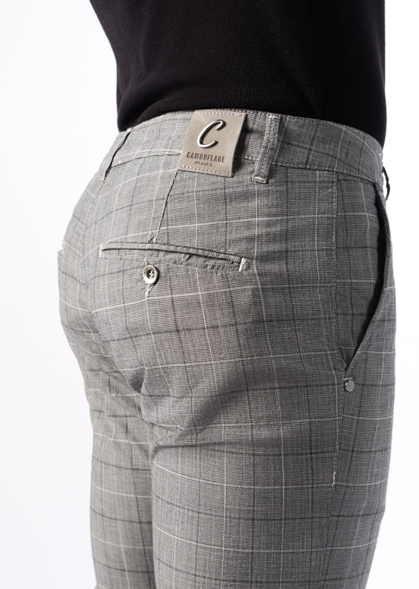 CHINOS REY 17 - Tinto Filo Stretch PPT misto lino disegno "Quadro" - F49 915 ARGENTO TDR