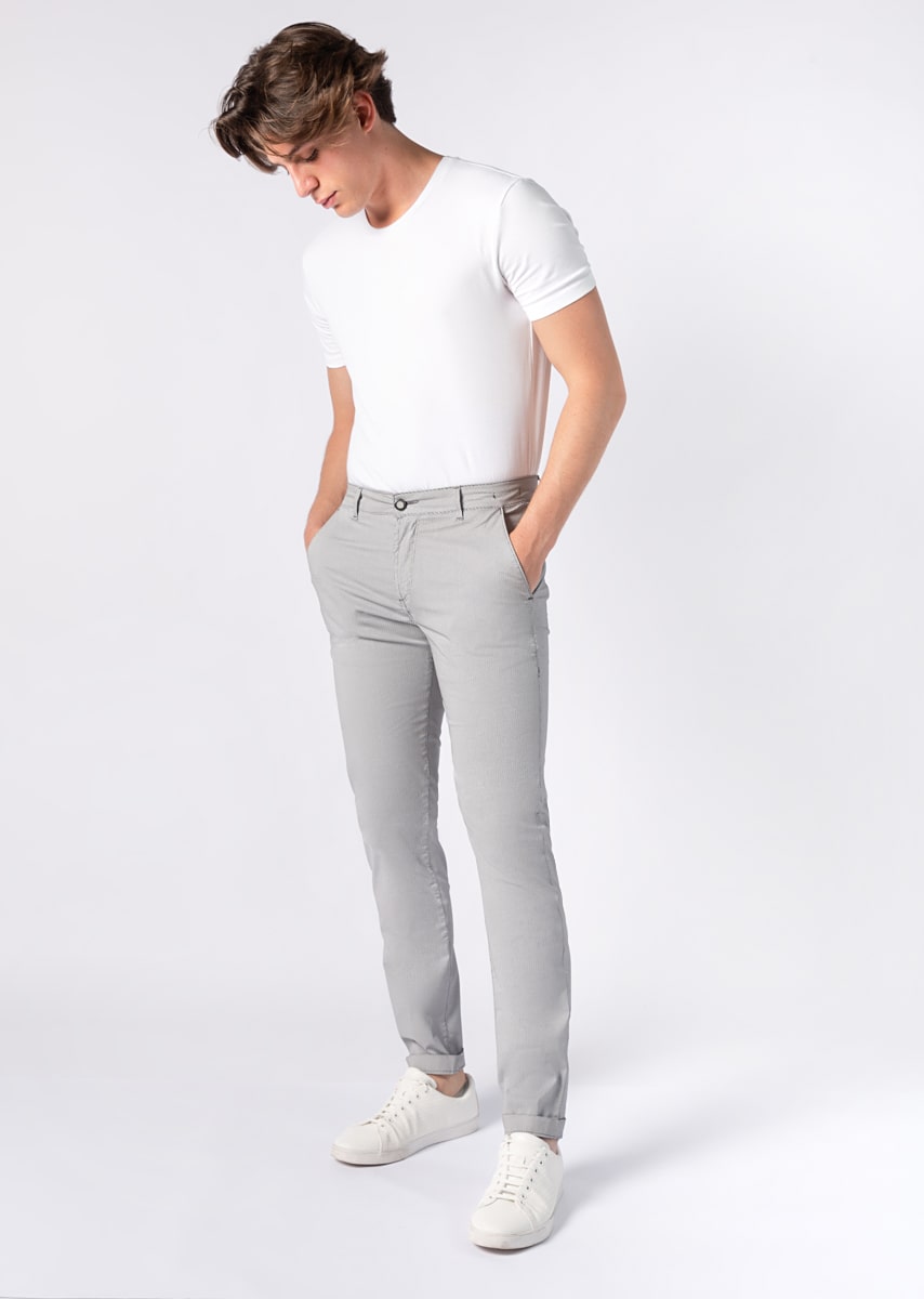 CHINOS REY 17 - Raso Stretch PPT con stampa disegno "Micro fantasia" - N09 924 CEMENTO TDR