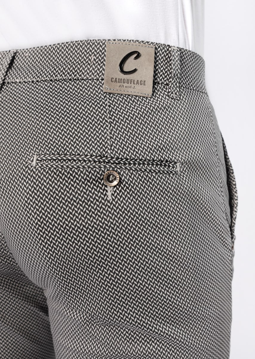 CHINOS REY 17 - Raso Stretch PPT con stampa disegno "Spina Di Pesce" - N12 915 ARGENTO TDR