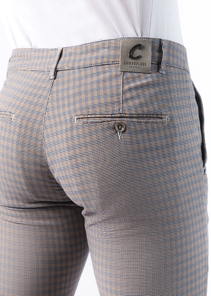 CHINOS SAND - Tinto Filo Stretch PPT Fantasia Quadretto - 03F 915 ARGENTO TDR