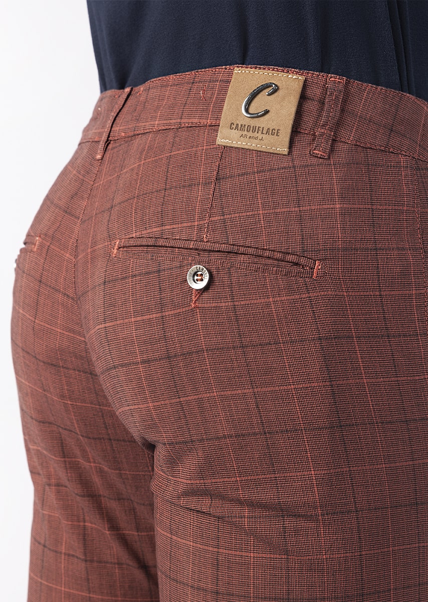 CHINOS REY 17 - Tinto Filo Stretch PPT disegno "Micro fantasia" - F49 522 TOMATO TDR