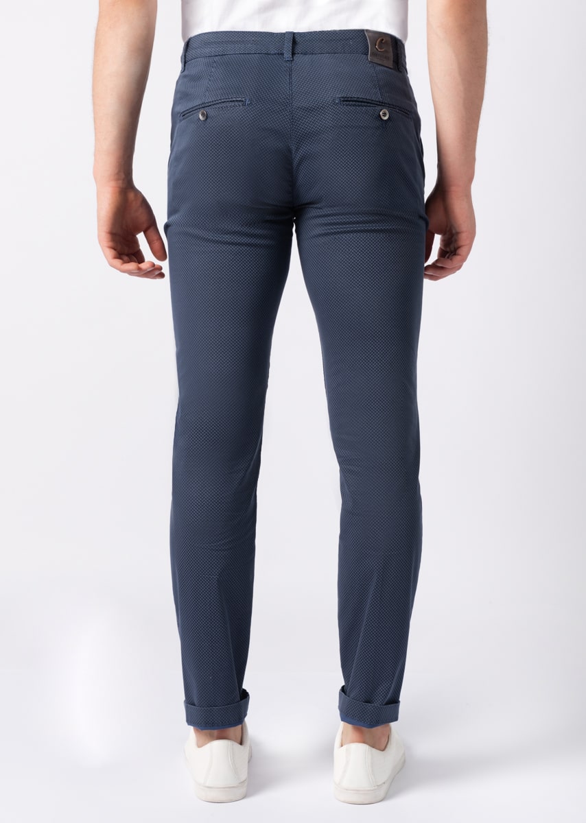 CHINOS REY 17 - Raso Stretch PPT con stampa disegno "Spina Di Pesce" - N12 887 DEEP NAVY TDR