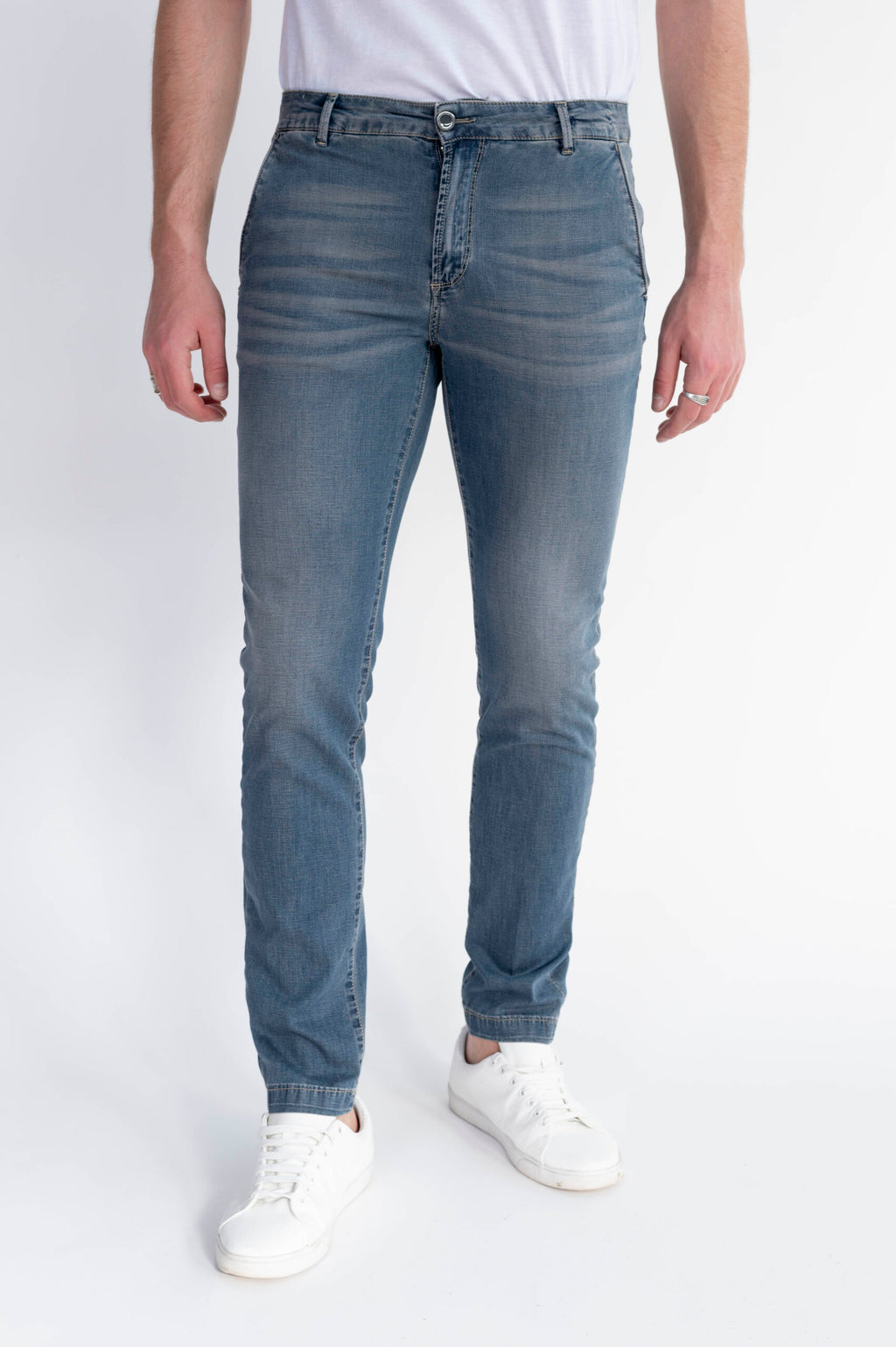CHINOS REY - Blu Denim Stretch Cotone/Lino Ultra Light - D18 A392