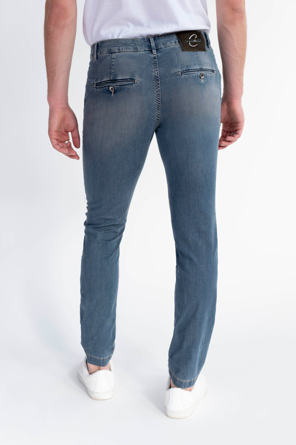 CHINOS REY - Blu Denim Stretch Cotone/Lino Ultra Light - D18 A392
