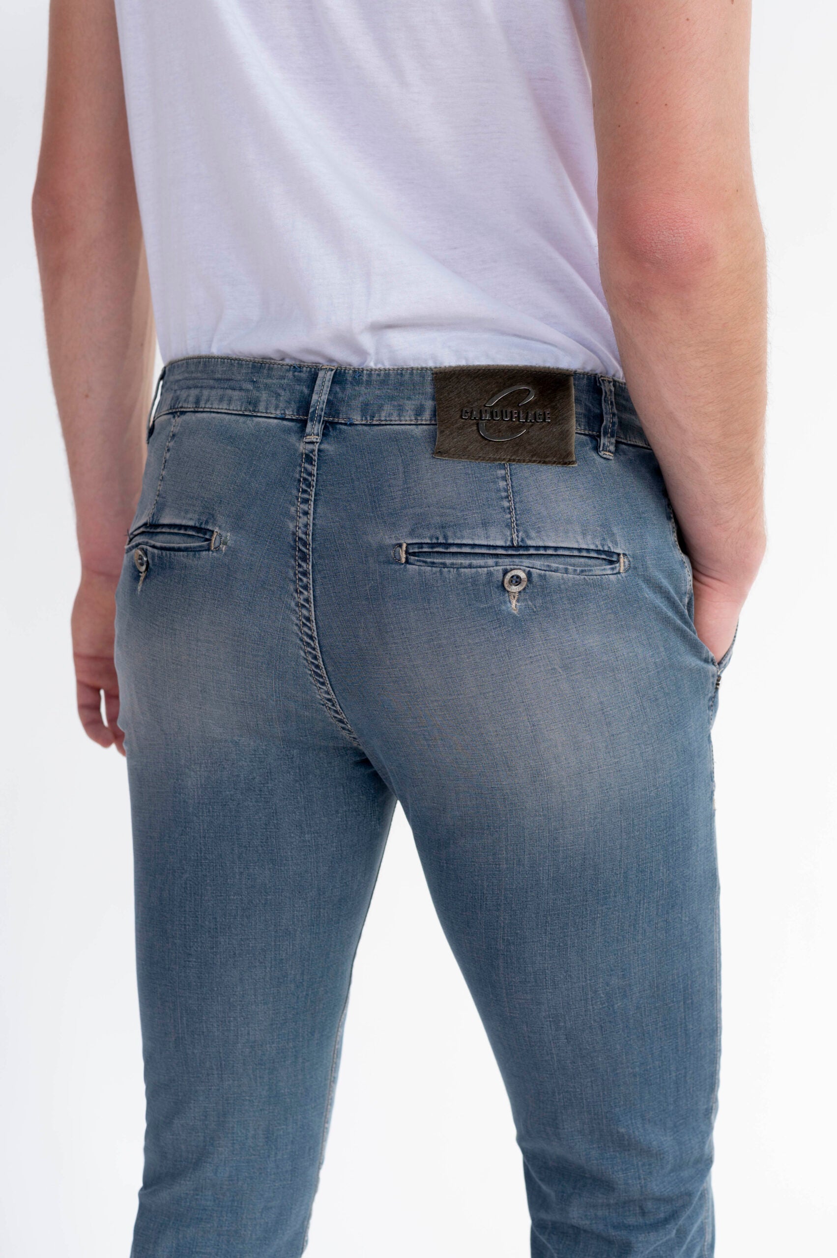 CHINOS REY - Blu Denim Stretch Cotone/Lino Ultra Light - D18 A392